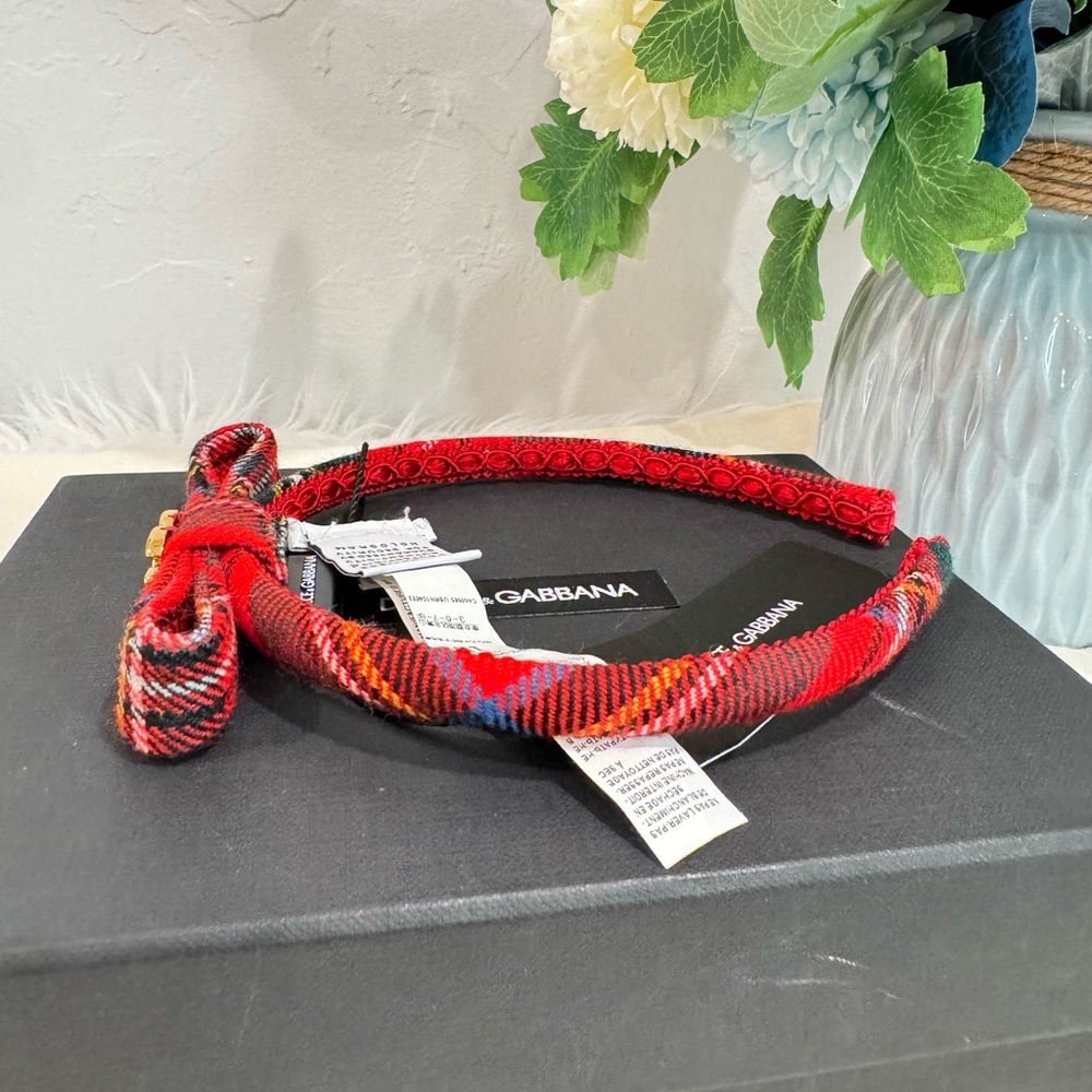 SOLD‼️NEW✨Dolce & Gabbana Red Tartan Virgin Wool Girls Hairband Headband - Picture 10 of 12